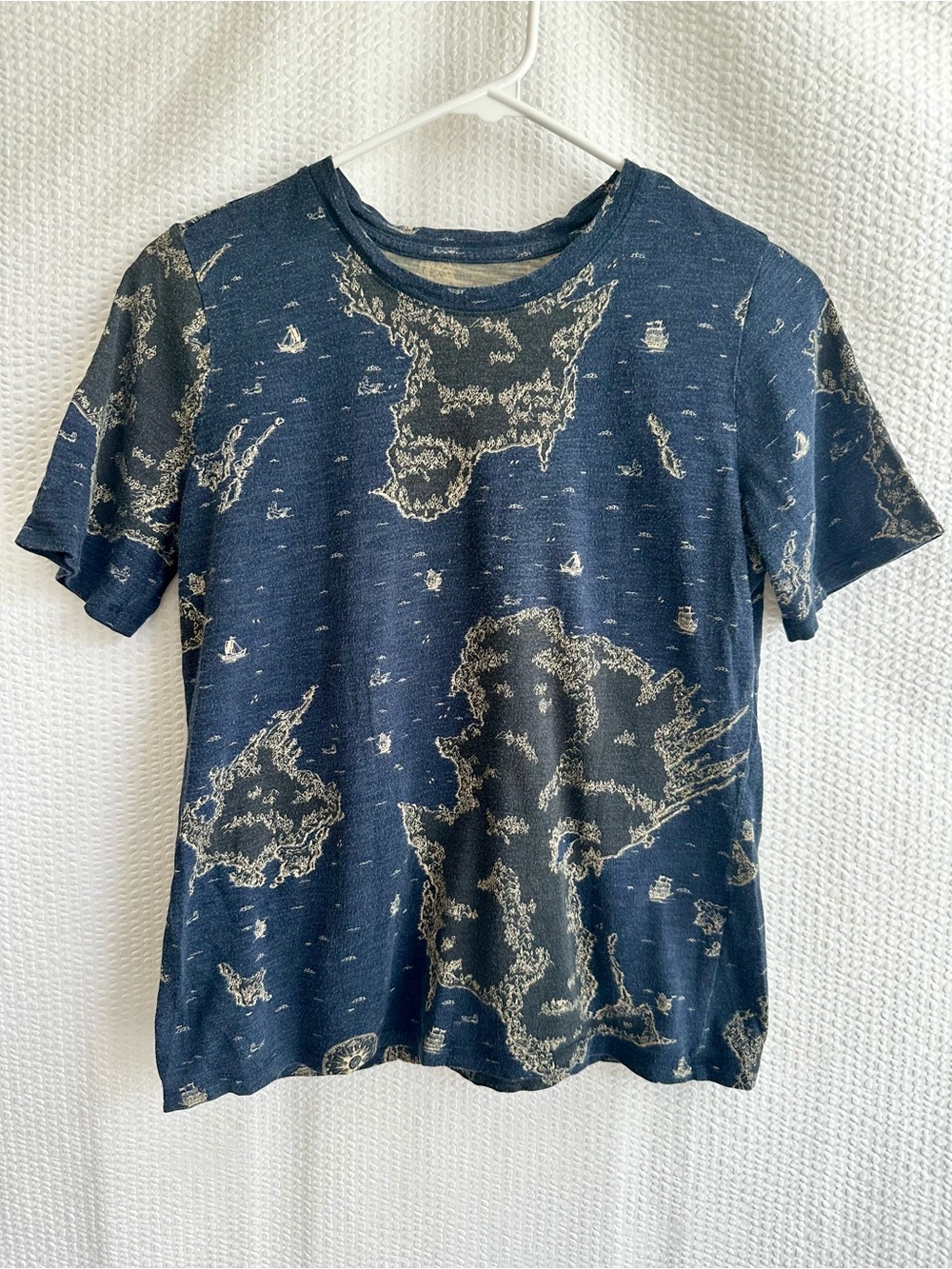 BANANA REPUBLIC Malibu Tee Blue Nautical Map Print Cotton Modal T Shirt Small